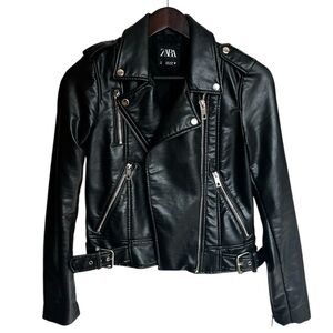 Zara Vegan Leather Women’s Black & Silver Jacket- Size XS